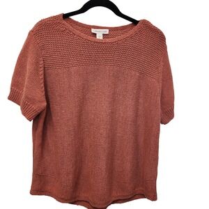 Coldwater Creek Knit Cotton Blend Sweater Orange Short Sleeve Womens 1X Textured